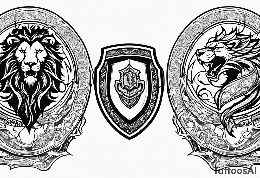 Valhalla shield sword lion dragon tattoo idea