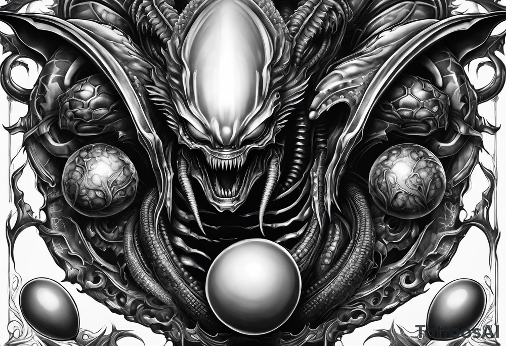 Xenomorph queen with ovomorph eggs tattoo idea