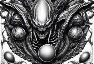 Xenomorph queen with ovomorph eggs tattoo idea