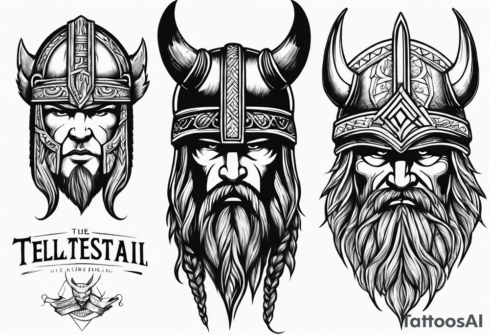 Lightning with the word tetellestai and a Viking helmet tattoo idea