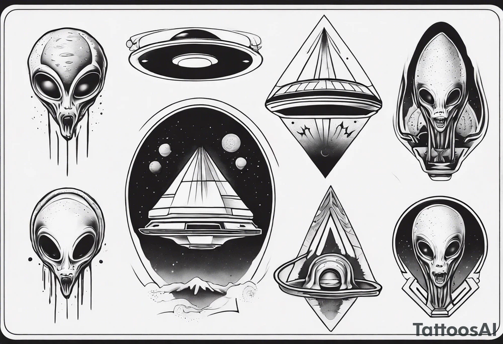 alien/ufo scene for a leg sleeve tattoo tattoo idea
