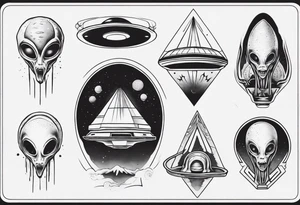 alien/ufo scene for a leg sleeve tattoo tattoo idea