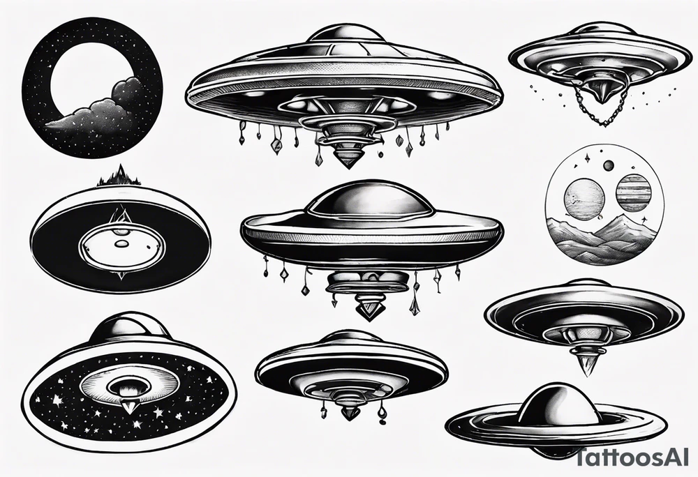 Sketch style flying saucer tattoo idea