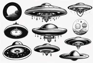 Sketch style flying saucer tattoo idea