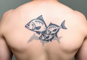 Two to three ocean fish swimming with shadows up my knee tattoo idea