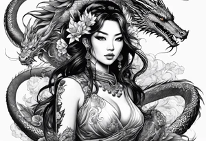large warrior nymph with dragon tattoo idea