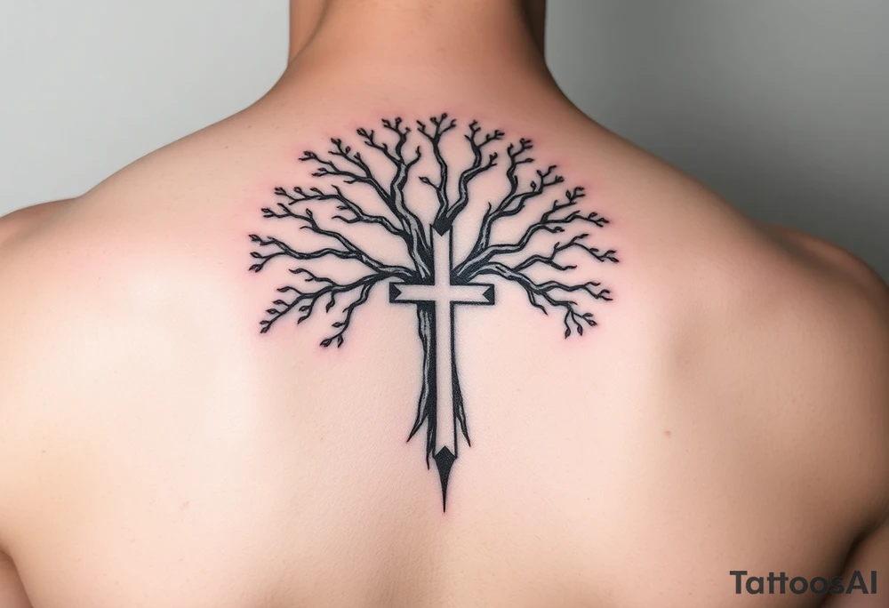 tree of life with the cross imbued inside tattoo idea
