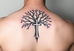 tree of life with the cross imbued inside tattoo idea