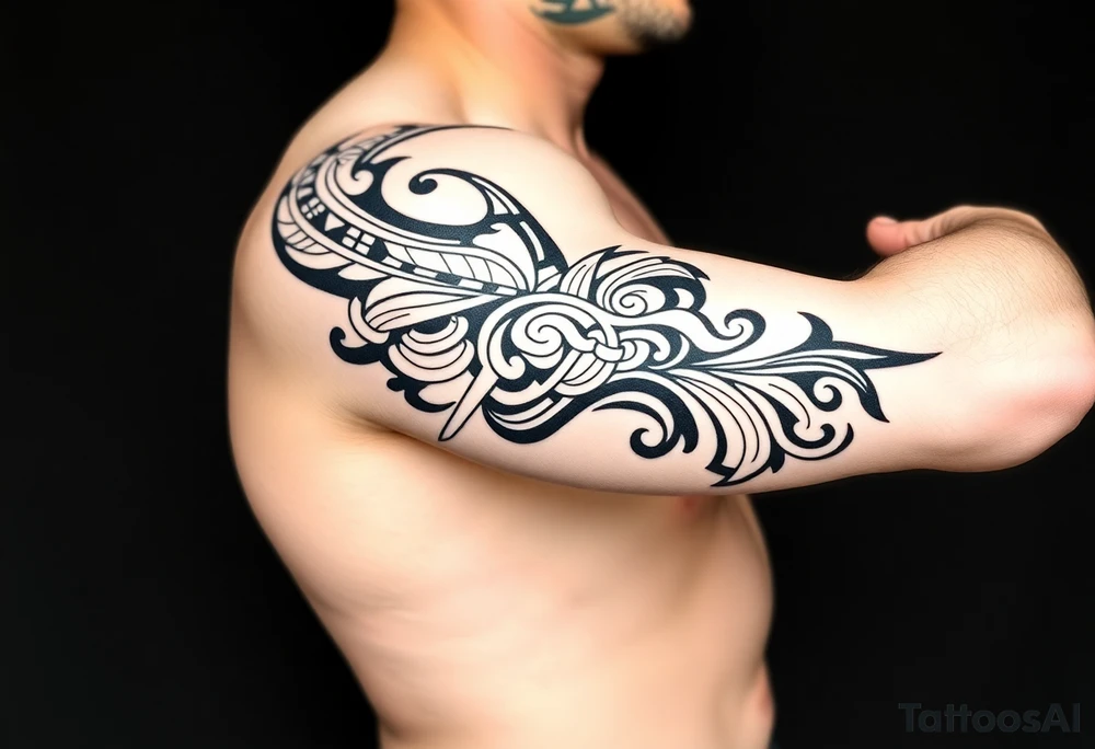 Māori style Celtic tribal
and bands black and white shading tattoo idea