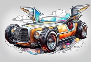 retro futuristic time machine flying car tattoo idea