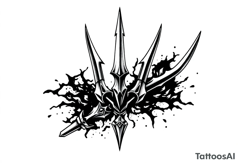 trident with cool background tattoo idea