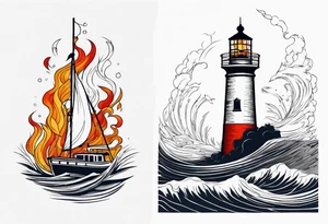 Leuchtturm 
Seil Bild 
Feuer 
Welle 
Schiff tattoo idea