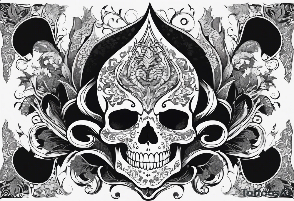 A black-and-white silhouette illustration of a fantastical skull with intricate details, its face twisted into surreal, angular shapes. Wrapped around the skull is a dragon, its body coiled in a striking, dynamic pose, with sharp, bold outlines for its scales and features. Surrounding the main skull are several smaller skulls, each with distinct, abstract patterns formed from solid black lines and shapes. The overall design is rich in detail, but entirely in black and white, with no shading or gradients. The background is dark and minimalistic, with swirling, shadowy shapes that add a sense of mystery and the supernatural. The composition embodies dark fantasy, emphasizing death and creativity through sharp contrasts and striking silhouettes. tattoo idea