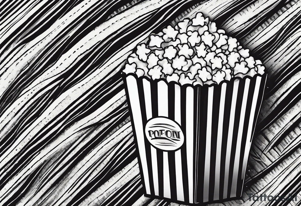 Traditional cinema Popcorn box with vertical stripes, fine line tattoo idea