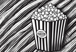 Traditional cinema Popcorn box with vertical stripes, fine line tattoo idea