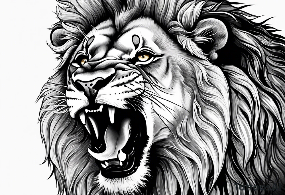 lion with scratvh in its eye and roar tattoo idea