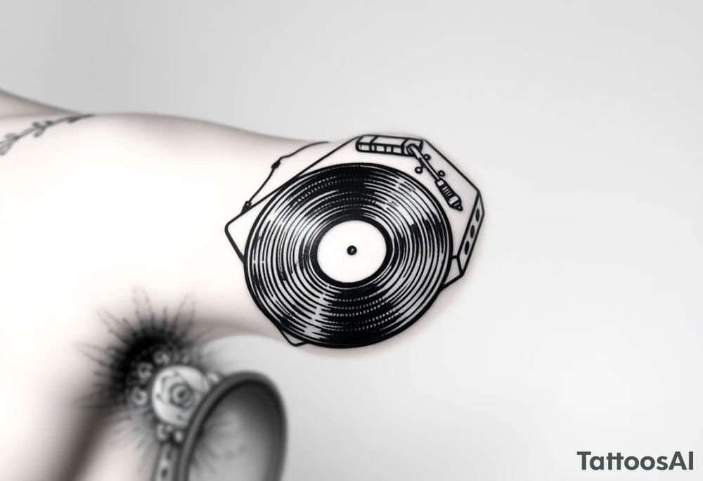 vinyl records and vinyl record player as an expression of love for house music tattoo idea