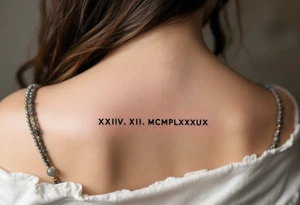 lassic XXIV.XII.MCMLXXXIX across the back in solid black with gold accent lines running underneath. tattoo idea
