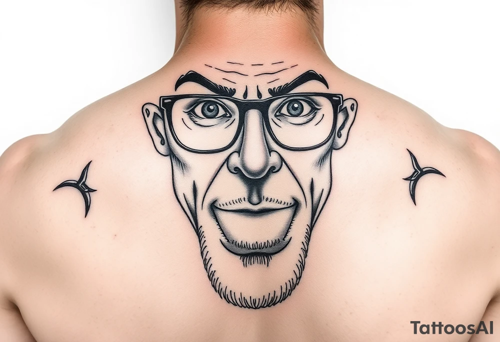The face of a nerdy man emphasized that he should be used as a urinal tattoo idea