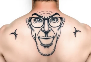 The face of a nerdy man emphasized that he should be used as a urinal tattoo idea