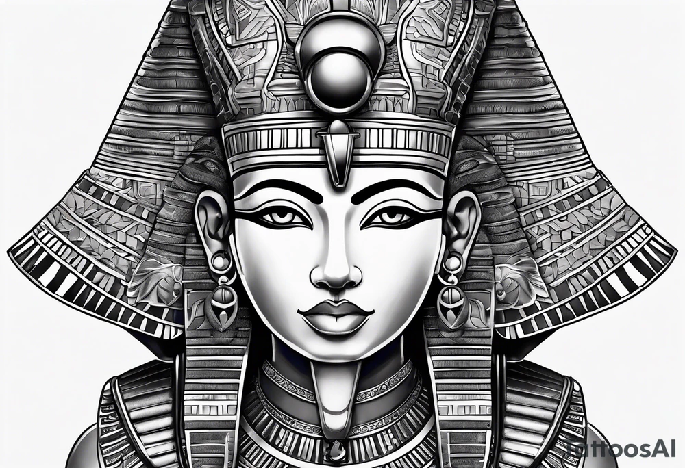 Powerful majestic full body from head to toe tattoo design of ancient Egyptian goddess sehkmet tattoo idea