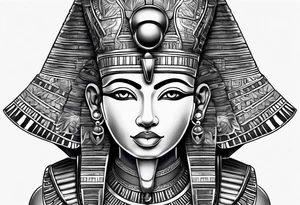 Powerful majestic full body from head to toe tattoo design of ancient Egyptian goddess sehkmet tattoo idea