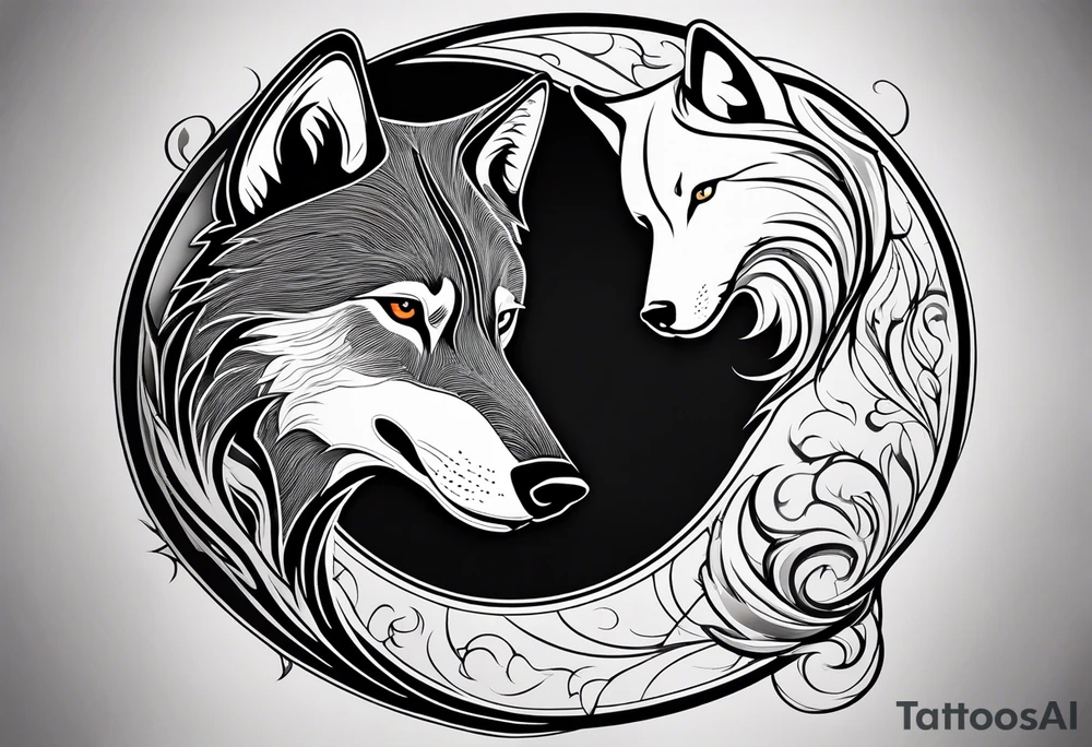 black wolf and white wolf in a ying yang style tattoo idea