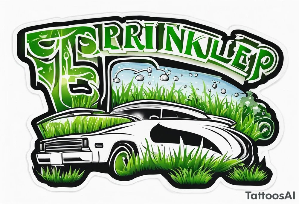 Automatic lawn sprinkler with green grass tattoo idea
