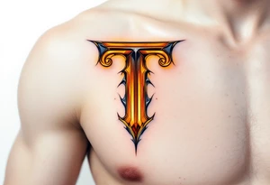 An amber "T" (matte, not neon) with slight burnished edges. tattoo idea