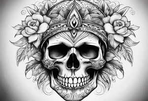 Draw me a realistic skull with big smoke out of his mouth add some flowers underneath with some mandalas Down under it tattoo idea