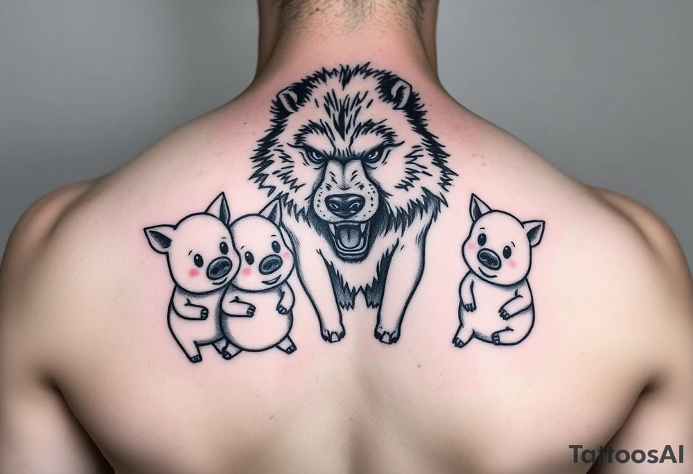 Three little pigs nursery rhyme with big bad wolf tattoo idea