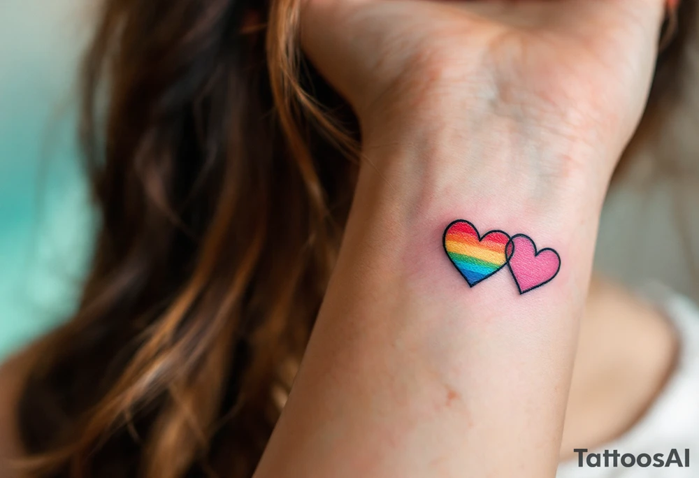 Tiny matching rainbow hearts behind each ear to honor love in every shade. tattoo idea