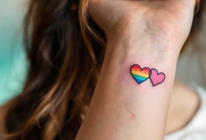 Tiny matching rainbow hearts behind each ear to honor love in every shade. tattoo idea