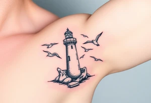 Baltic Sea tattoo with lighthouse surrounded by seagulls tattoo idea