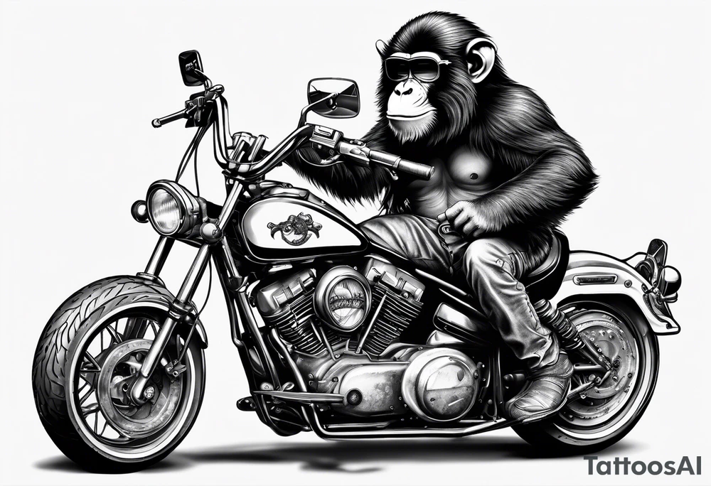 Monkey riding a chopper motorcycle with sunglasses on, a cigarette hanging out of his mouth tattoo idea