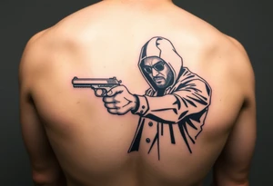 Thug character rob friend at gun point tattoo idea