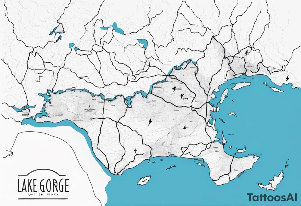 map of Lake George, NY with small hashmarks filling it throughout tattoo idea
