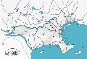 map of Lake George, NY with small hashmarks filling it throughout tattoo idea