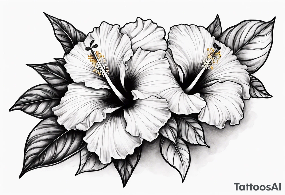 a hibiscus flower branch starting from wrist to shoulder, going around whole arm sleeve tattoo idea