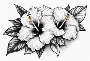 a hibiscus flower branch starting from wrist to shoulder, going around whole arm sleeve tattoo idea