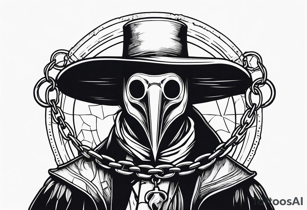plague doctor holding chains tattoo idea