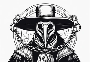 plague doctor holding chains tattoo idea