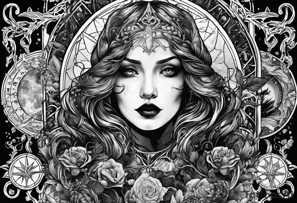 death and beauty, Eldridge horror, astrology scene tattoo idea