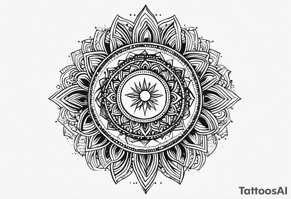 simple sun made of black dots and circles tattoo idea