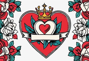sacred heart vintage traditional tattoo simple sketch old school bold colors with banner christian
symbol
flowers crown on top of heart tattoo idea