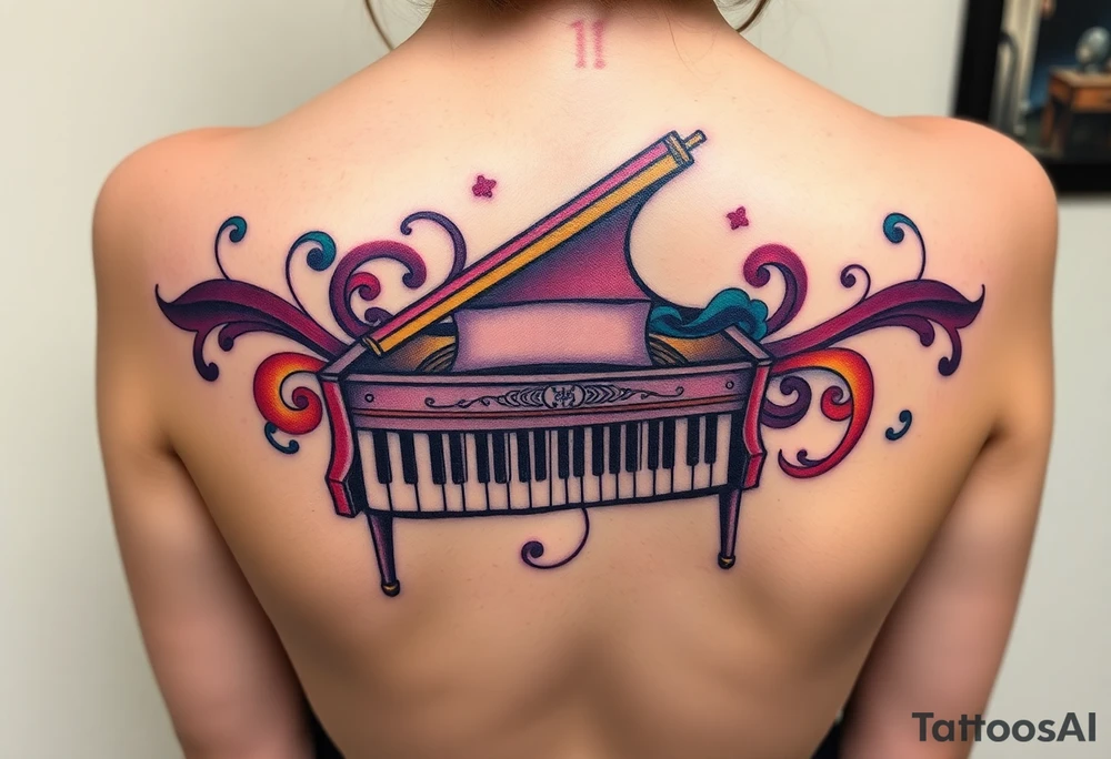 Colorful piano tattoo idea