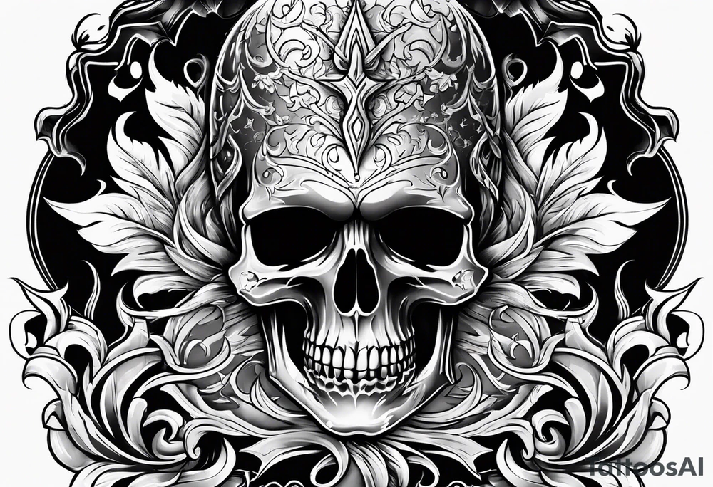 Skull grave flame tattoo idea