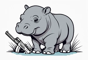 Baby hippo wearing a diaper and holding a sniper rifle tattoo idea