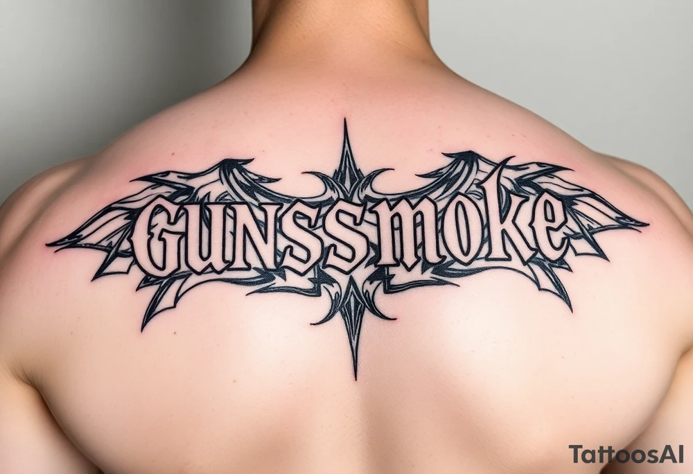 tat that says gunsmokesolo tattoo idea