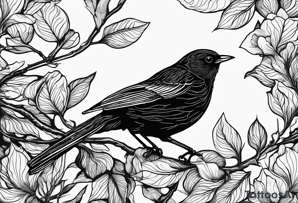 A black only blackbird outline with no extraneous details. Use the Beatles song blackbird for inspiration tattoo idea